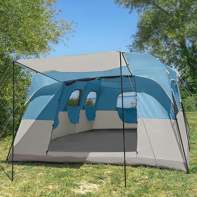 10-12 Person Large Camping Tent – Tall Family Cabin Outdoor Shelter with Room Divider Mesh Windows Water-Resistant Rainfly and Carry Bag for Camping and Outdoor Adventures – Wakeman Outdoors