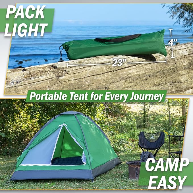 2 Person Camping Tent with Rain Fly and Carrying Bag – Lightweight Outdoor Pop Up Tents for Camping Essentials Music Festivals Backpacking Hiking or Beach Shelter by Wakeman Outdoors