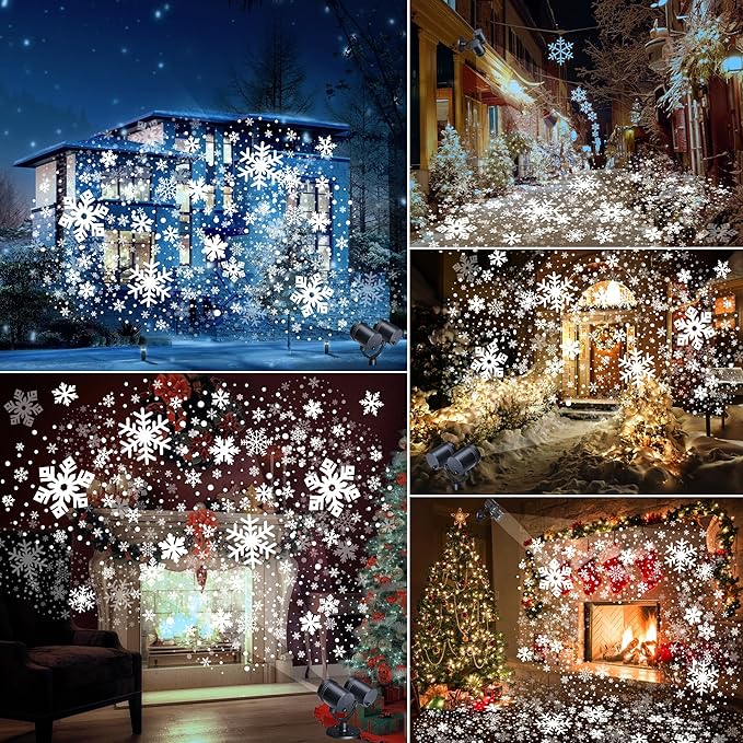 Snowflake Projector Lights Christmas Decorations Lighting Projector with Timer Dynamic Led Snow Lamp for Holiday New Year Party Garden Patio Yard Outdoor Indoor Xmas Decor