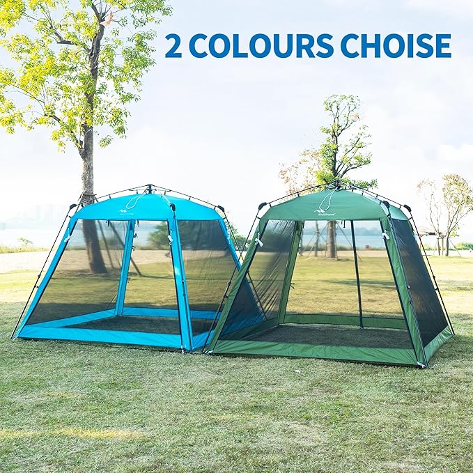 Pop Up Screen House Gazebo 8.2'x8.2'x75'' 4-6 Person Portable Screen Room with Sun &amp Insect Protection Sturdy Frame Foldable Outdoor Canopy for Backyard Camping Park GardenBackyard-Olive Gre