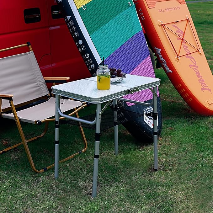 Small Folding Camping Table 2ft Portable Picnic Table Aluminum 24 x 16 Folding Table 3 Adjustable Heights Portable Lightweight Table Dining Table for RV Picnic Beach (White)