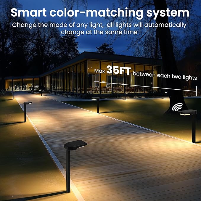 Solar Pathway Lights Outdoor Smart Color Changing with 9-in-1 (Warm White/Cool White/RGBCW) ModesBright Landscape Lighting Waterproof for WalkwayGardenDrivewayYardPatio(4pack)