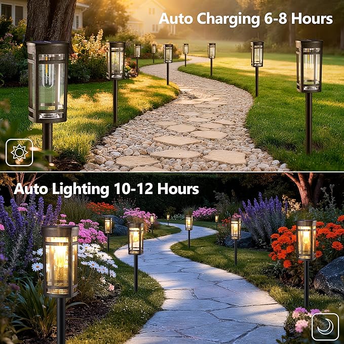 iBaycon Solar Pathway Lights 8 Pack LED Solar Powered Garden Lights Outdoor Waterproof for Yard Path Landscape Lawn Stairway Walkway (Warm White)