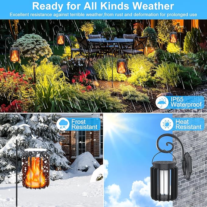 Solar Lantern Outdoor Lights 4 Pack Upgraded Flickering Flame Solar Lanterns Lights Outdoor Waterproof Hanging Lantern Decorative Solar Powered Lanterns for Yard Patio Path Garden Decor