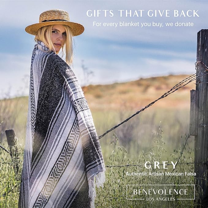 Benevolence LA Authentic Handwoven Mexican Blanket | Yoga Blankets Outdoor Picnic Beach Camping | Equestrian Saddle | Serape 50x70 inches