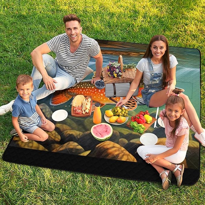 Brook Trout Fly Fishing_79629943 Print Zipper Style Picnic Mat Waterproof &amp Heat-Insulating Foldable Into A Shopping Bag