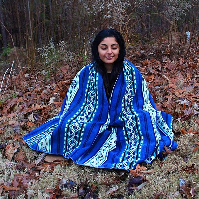 Off the Grid Inca Aztec Throw Queen King Blanket | Southwest Indian Navajo Boho Style | Native Cover for Camping Bedding Couch Vanlife | Faux Alpaca Lightweight Hypoallergenic (Teal Throw)