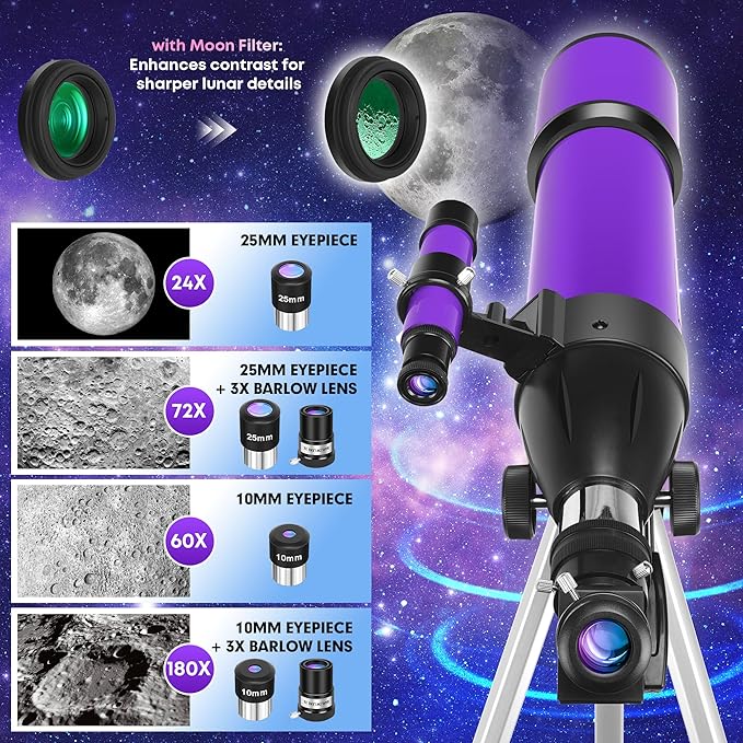 Telescope Telescope for Adults &amp Kids &amp Astronomy Beginners 80mm Aperture 600mm Portable Refractor Telescopes Fully Multi-Coated Optics with AZ Mount Tripod Phone Adapter and Moon Filter