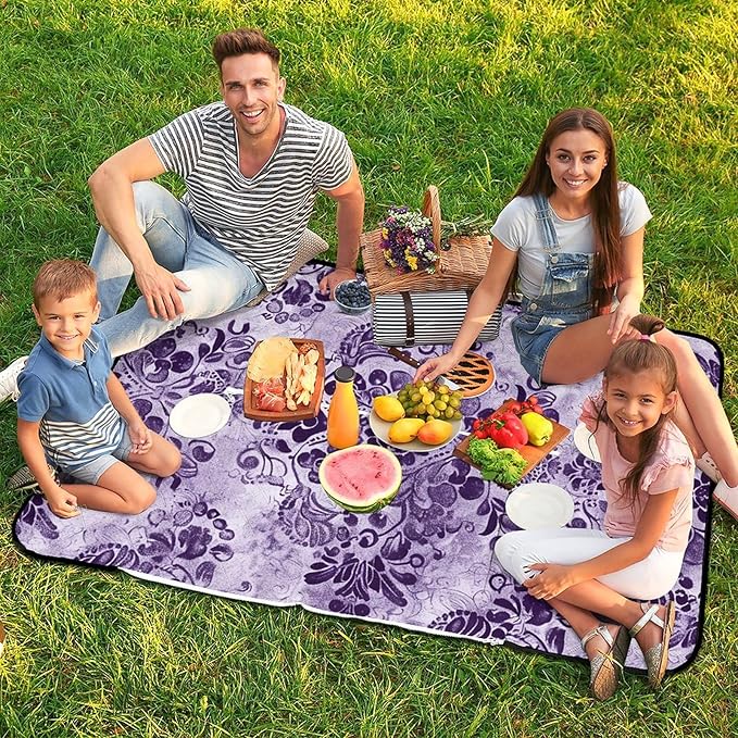 Zipper Purple Lace Pattern Style Picnic Mat Suitable for Travel Camping Park Or Home Use