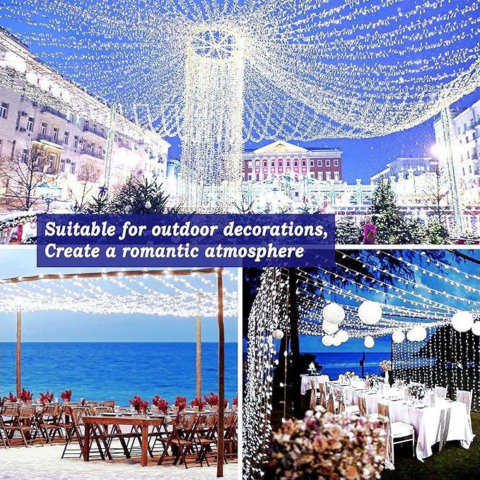 KNONEW 403FT 1000 LED Christmas Lights Outdoor String Light 8 Modes &amp Timer Fairy Lighting Plug in Waterproof for Xmas Yard Tree Wedding Party Holiday Decorations (Cool White)