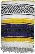 Genuine Oversized Artisan Mexican Falsa Yellow Purple Blanket (72inx48in) -Authentic Handcrafted Yoga Blanket Beach Throw Camping Essential Picnic Mat or Outdoor Wrap