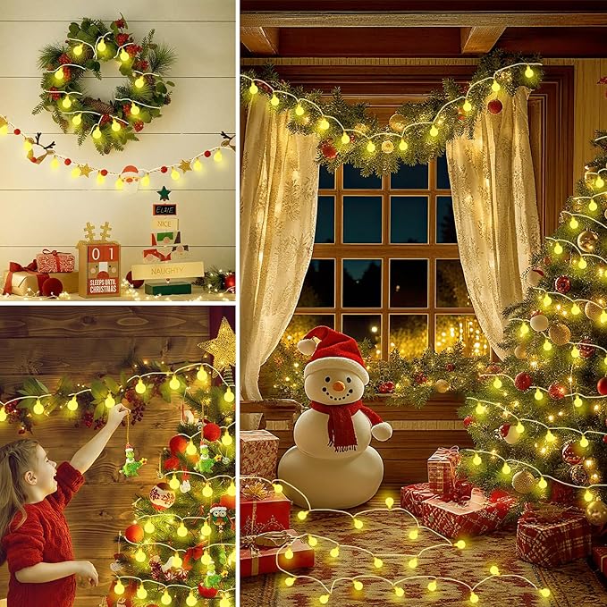 2 Pack Battery Operated String Lights - 52FT 120 LED Globe Fairy Lights with Remote Waterproof String Light Indoor Outdoor 8 Modes with Timer for Bedroom Classroom Dorm Christmas Decor Warm White