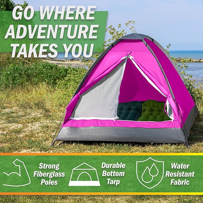 2 Person Camping Tent with Rain Fly and Carrying Bag - Lightweight Outdoor Tent for Backpacking Hiking or Beach Use by Wakeman Outdoors