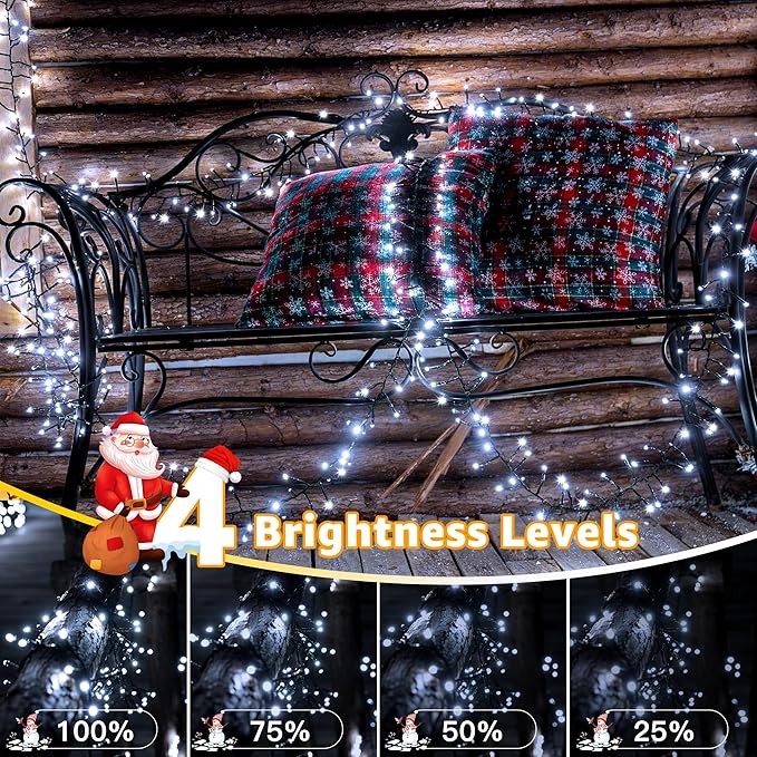 500 LED 25 FT Cluster Lights White Christmas Tree Lights 8 Modes Timer Remote Waterproof String Lights for Indoor Outside Garland Xmas Decorations