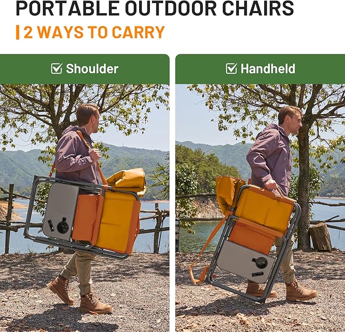 TIMBER RIDGE XXL Director’s Chair – Heavy Duty Folding Chair with Side Table 500 lb Capacity Extra Wide Padded Seat for Camping Sports Beach Patio and Outdoor Use Orange-2 Pack