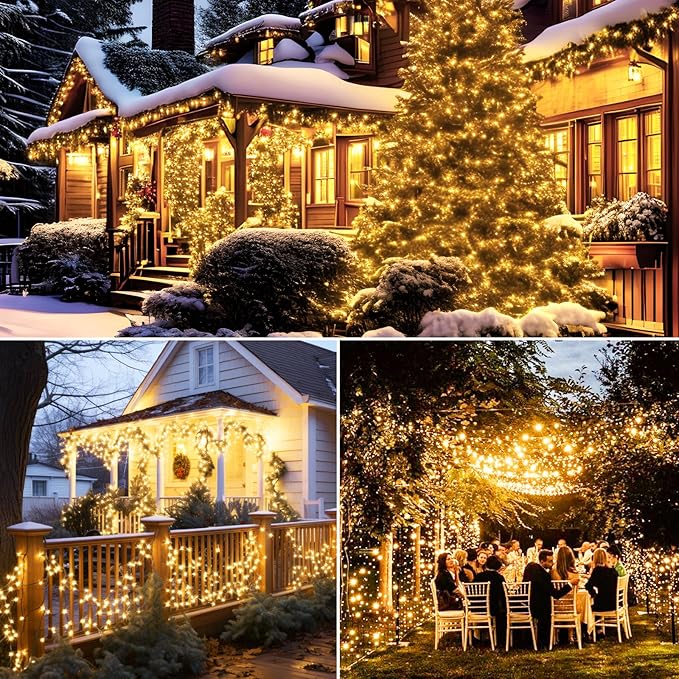 btfarm 4 Pack Solar Christmas Lights Outdoor 157Ft 480LED Solar String Lights Outside Waterproof 8 Modes Twinkle Tree Light Solar Powered for Xmas Garden Patio Yard Party Wedding Decor Warm White