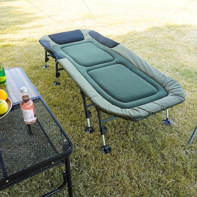 XXL Camping Cots for Adults 330Lbs with Carry Bag Heavy Duty Folding Bed with Soft Padded Cushion Portable Military Cot for Hunting 180° Adjustable Reclining Outdoor Lounger