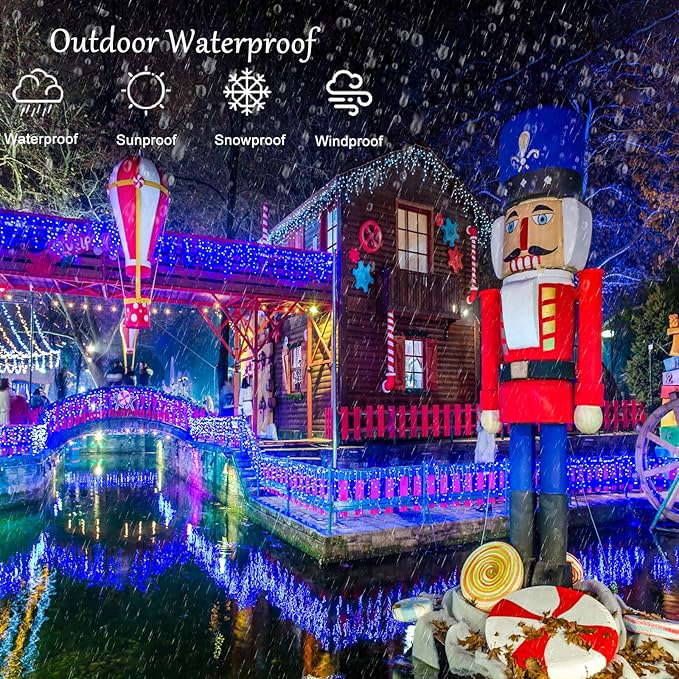 Icicle Christmas Lights Outdoor 132ft 1280 LED Icicle Lights for Outside Plug in Twinkle Lights Indoor with 8 Modes Timer Waterproof for House Holiday Decor Wedding Christmas Decorations Blue