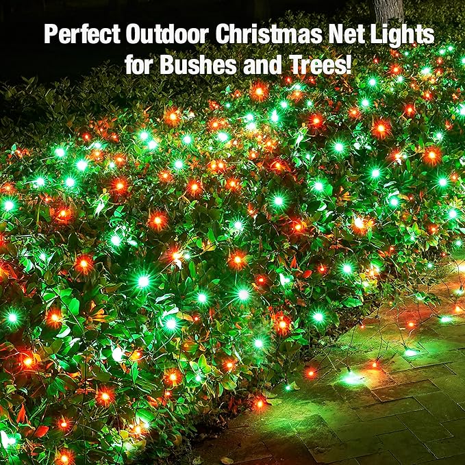Led Red and Green Christmas Net Lights Outdoor Christmas Bushes Lights 120Led 6ftx5ft Connectable Outdoor Indoor Mesh Net Lighting for Xmas Holiday Garden Lawn Shrubs Trees Bushes Decorations