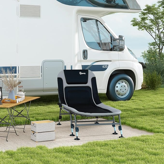 Camping Cot for Adults Folding Bed with Soft Padded Cushions Headrest 180° Adjustable Reclining Lounger Heavy Duty and Portable with a 400 lbs. Capacity Gray