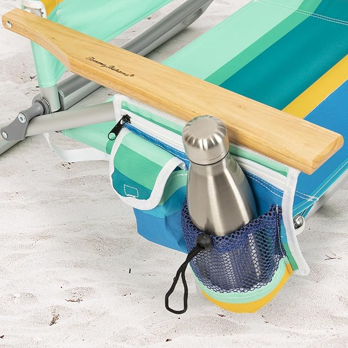 Tommy Bahama 5-Position Classic Lay Flat Backpack Beach Chair with Cooler and Cup Holder Portable Folding Beach Chair for Tanning Pineapple Stripe