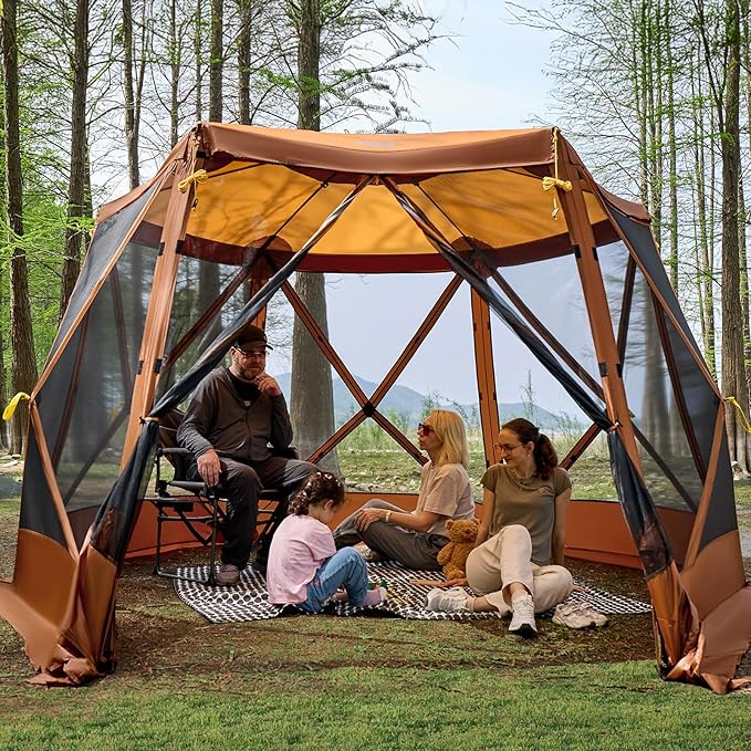 TIMBER RIDGE Easy Pop Up Gazebo Canopy Tent for Camping 11.5 X 9.8 Ft Portable Instant Screenhouse Pop Up Screened in Canopy with Netting for Backyard Patio Outdoor Tailgating Picnics Orange