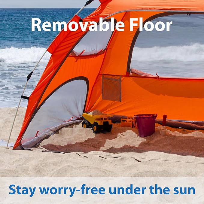 Beach Tent for Family with Kids Pop Up Beach Sun Shade Tent with UPF 50+ UV Protection Removable Floor Zippered Privacy &amp Ventilation Sun Shelter Family 3 to 4 Person
