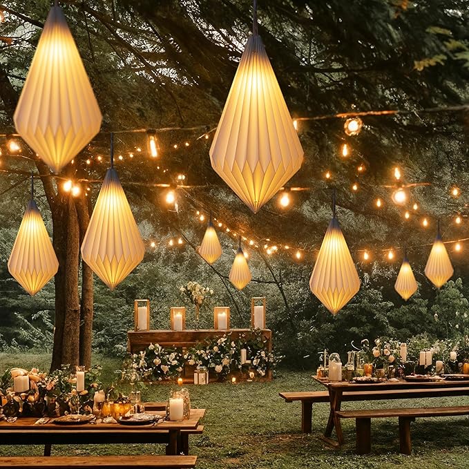 Battery Operated Outdoor Paper Lantern for Patio &amp Garden — 2Pack Waterproof Hanging Decorative Light with Remote Timer Foldable Paper Lantern with String for Backyard Porch Decor