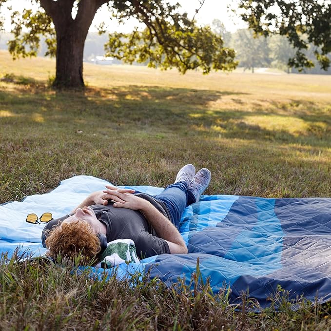 CORE Outdoor Weighted Blanket | Packable Waterproof Picnic Blanket Beach Mat Tent Camping Rug &amp Stadium Blanket | Large Portable 94 x 78 Quilt Design with Built-in Straps and Carry Handle