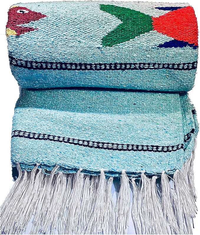 Serape Mexican Blanket Yoga Mat Camping Blanket Beach Blanket Picnic Blanket Handmade Woven Throw Blanket Home Decor Car Blanket (Fish) (Ice)