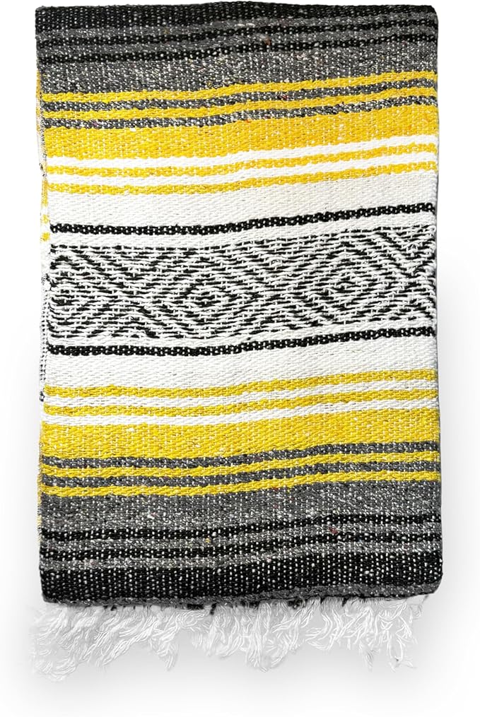 AM Yellow Falsa Blanket Camping Authentic Mexican Comfort
