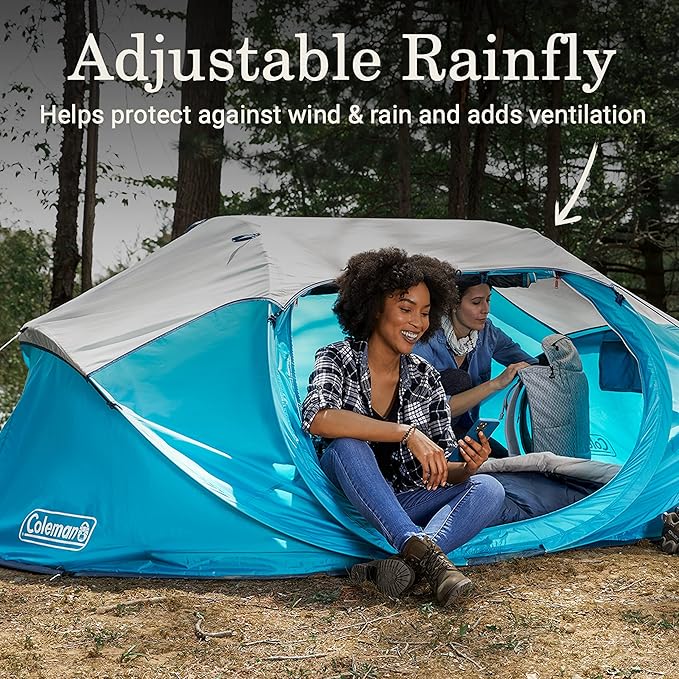 Coleman Pop-Up Instant Tent Sets Up in 10 Seconds Portable &amp Lightweight 2/4 Person Weatherproof Camping Tent with Adjustable Rainfly