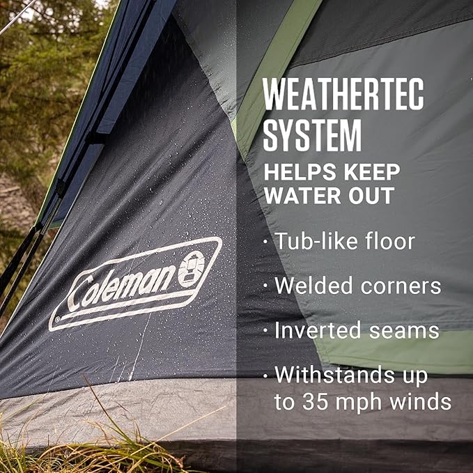 Coleman 4/6/8/10 Person Skydome Dark Room Tent with Rainfly 5 Minute Setup Blocks 90% of Sunlight 20% More Headroom Than Traditional Tents