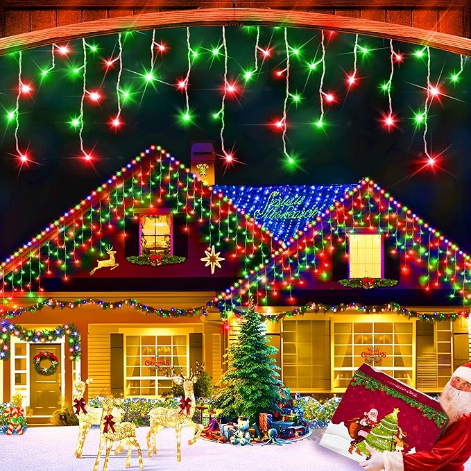 XURISEN 132ft Christmas Lights Decorations Outdoor 1280 LED 8 Modes Fairy Lights with 240 DropsPlug in Waterproof Timer Memory Function for Christmas Holiday Wedding Party Decorations(Red+Green)