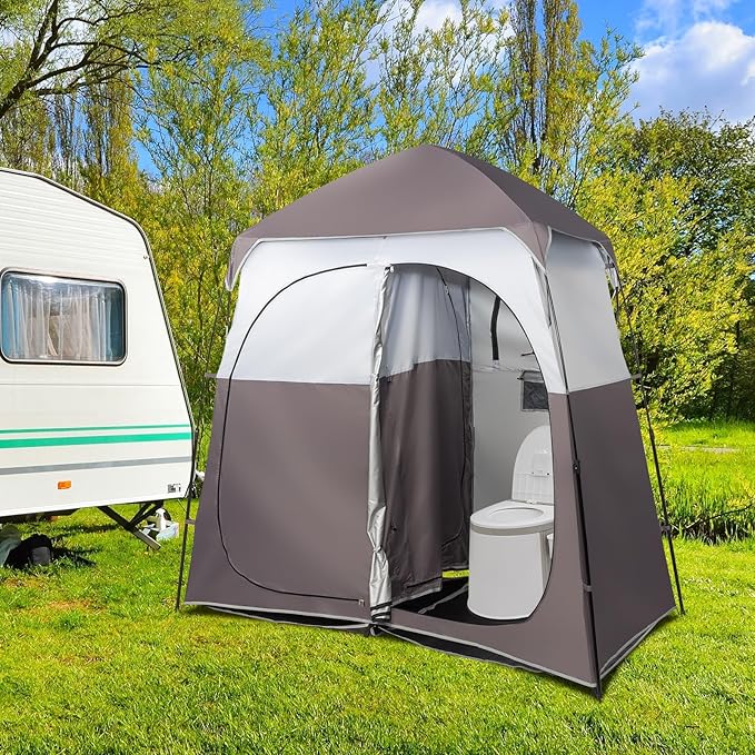 VINGLI 2 Room Shower Tent 7.5 FT Instant Pop Up Shelter with Carrying Bag Privacy Changing Room TentPerfect for Portable Toilet Camping Dressing Outdoor Indoor Easy Set Up