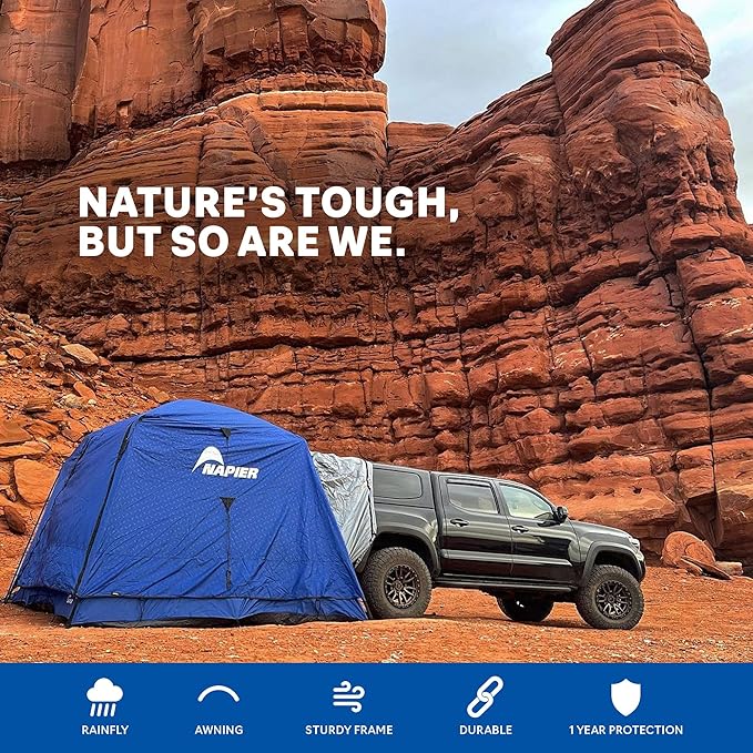 Napier Sportz SUV Tent | 9'x9' Car Camping Tent with Full Rainlfy and Awning | Fits All CUVs SUVs Minivans | Sleeps 5 Adults | Blue/Gray | Model 82000