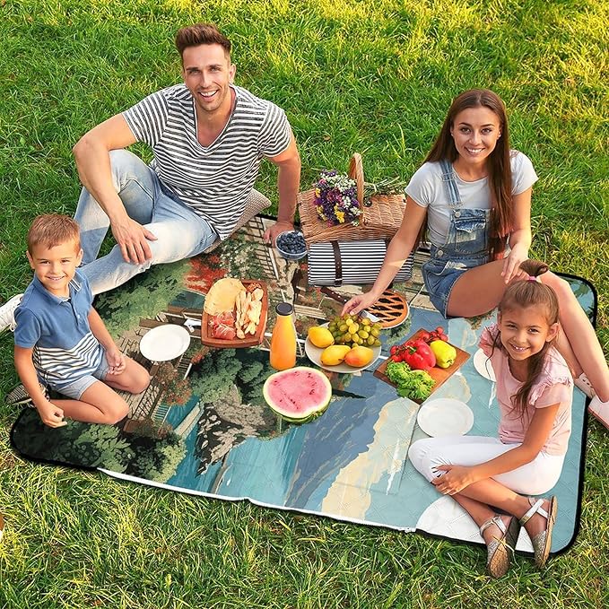 Zipper Mediterranean Summer Style Picnic Mat Suitable for Travel Camping Park Or Home Use
