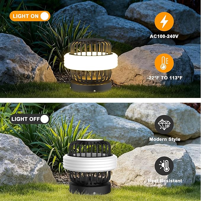 Solar Post Lights with Remote Control Modern Pillar Light Dusk to Dawn IP54 Waterproof Solar Post Cap Lights with 3200K LED Outdoor Light Fixture for Garden Deck Patio Outside Lighting (Stripe )