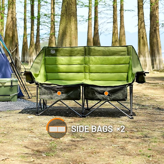 Timber Ridge Double Camping Chair Heavy Duty Outdoor Folding Camp Couch Loveseat Camping Chairs Perfect for Campsites Patio/Lawn Soccer Games or Other Youth Sports Supports 600 lbs