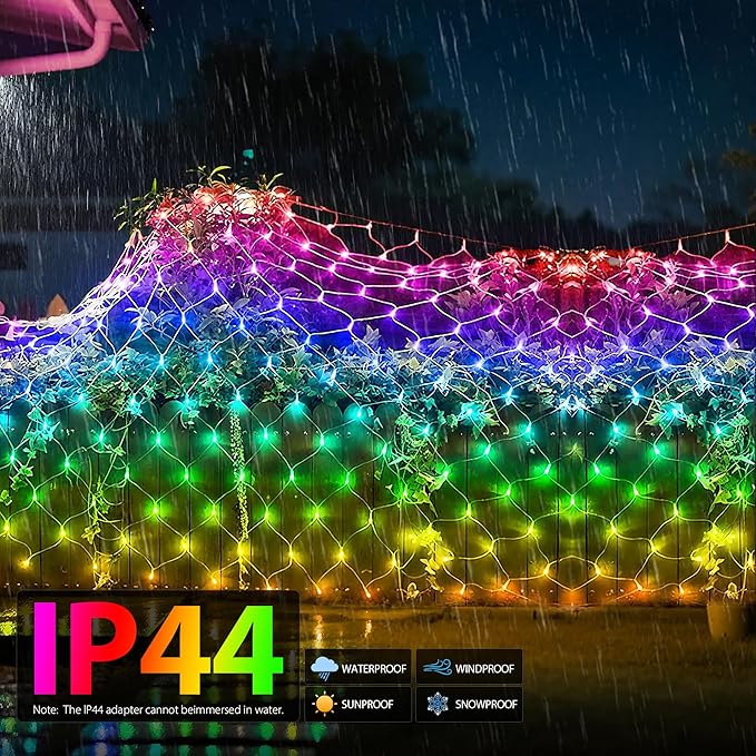 4ft x 18ft Smart Christmas Net Lights Outdoor Mesh Lights 300 LEDs Bluetooth App Prpgrammable 105+ Scene Modes Music Sync IP44 Waterproof Timer RGB Bush Light for Tree Fence Holiday Decorations