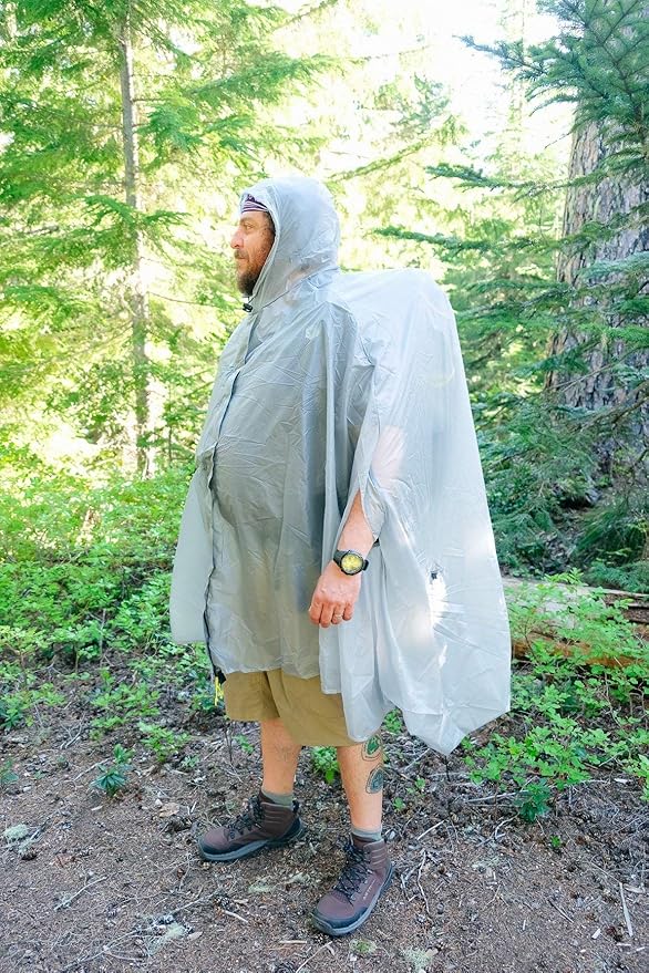 Six Moon Designs Gatewood Cape – Gray-11 oz Ultralight Backpacking Tarp &amp Rain Gear – 360° Protection Backpacking Shelter – Silicone Nylon Camping Canopy – Multi-Use Thru-Hiking Camping Shelter (G