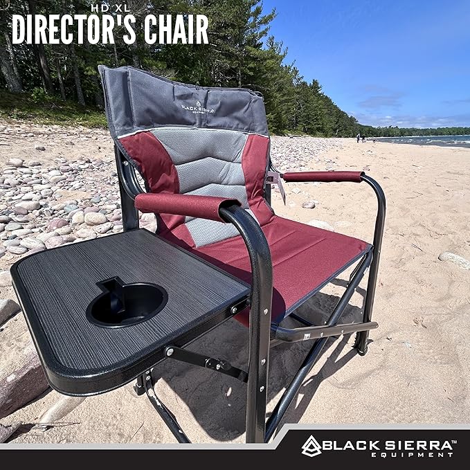 XL Directors Chair with Foldable Side Table Heavy Duty Camp Chair supports 400 Lbs Oversize Outdoor Folding Seat with High Back and Padded Armrests for Lawn Beach Tailgating Sports