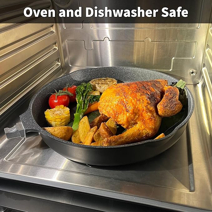 12.5 Inch Smart Nonstick Frying Pan with Removable HandleCast Aluminum and Anti-Scratch Chef's PanCompatible with All StovetopsDishwasher and Oven Safe
