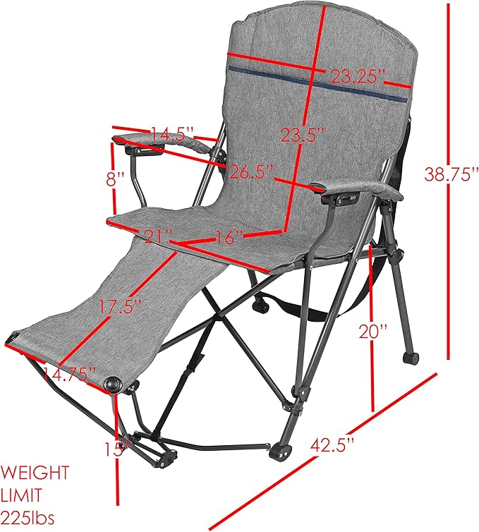Zenithen Portable Outdoor Folding Chair with Foot Rest Gray - Perfect for Camping Outdoor Activities Sporting Events and Patio Furniture