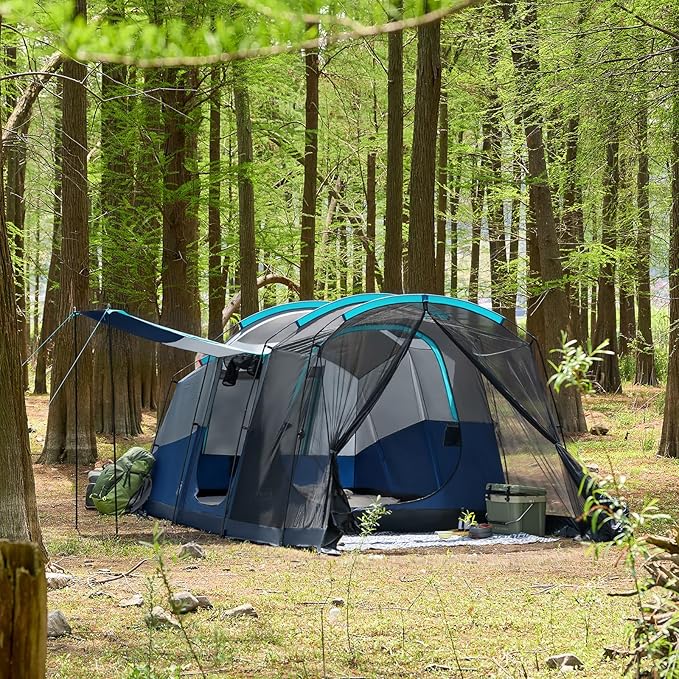 TIMBER RIDGE 8 Person Family Camping Tent with Screen Room Double Layer Waterproof Weather Resistant Big Tunnel Tent with Rainfly Carry Bag Large Family Tent for Outdoor Party 20ft x 8ft x 76in