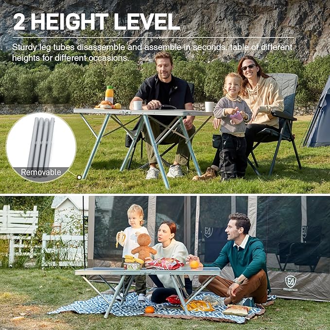 EVER ADVANCED Large Camping Table for 4-6 Person Portable Folding Aluminum Table with Carrying Handle Suitable for BBQ Picnic Camping and Indoor Use Support up to 130LBS Silver
