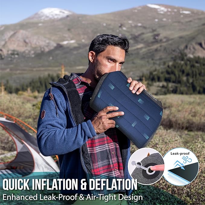 TREKOLOGY ALUFT Pro Inflatable Camping Pillow with Removable Foam-Padded Case - Camp Pillow for Camping &amp Hiking Backpacking Airplane and Travel - Add to Your Outdoor Backpacking Gear Essential