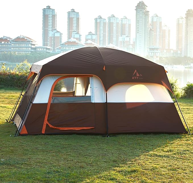 KTT Extra Large Tent 8-10-12 PersonFamily Cabin Tents2 Rooms3 Doors and 3 Windows with MeshStraight WallWaterproofDouble LayerBig Tents for OutdoorPicnicCampingFamily Gathering