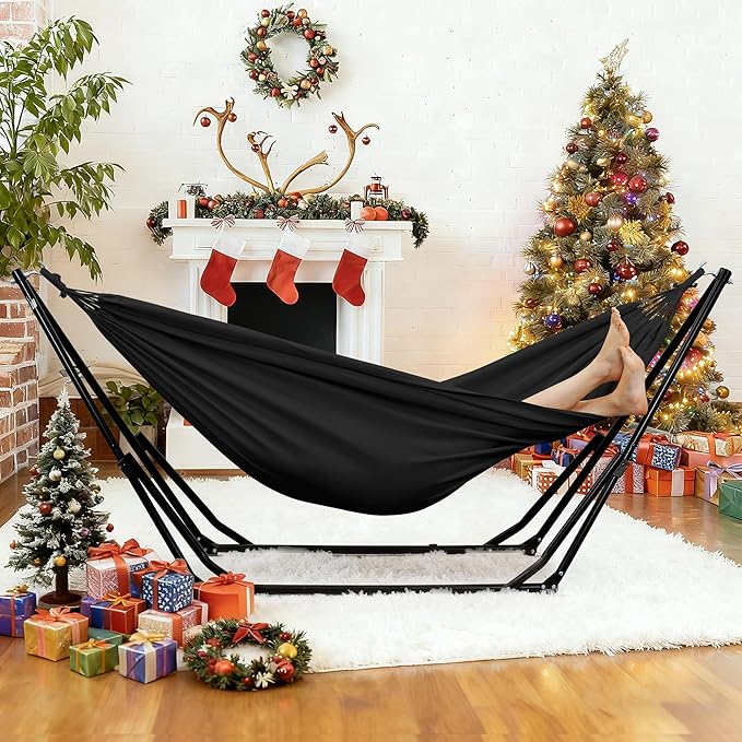GDY Hammock Chair with Stand 550 lb Capacity Easy Set Up with Carrying Bag Portable for Travel/Backpacking/Beach/Backyard Black.