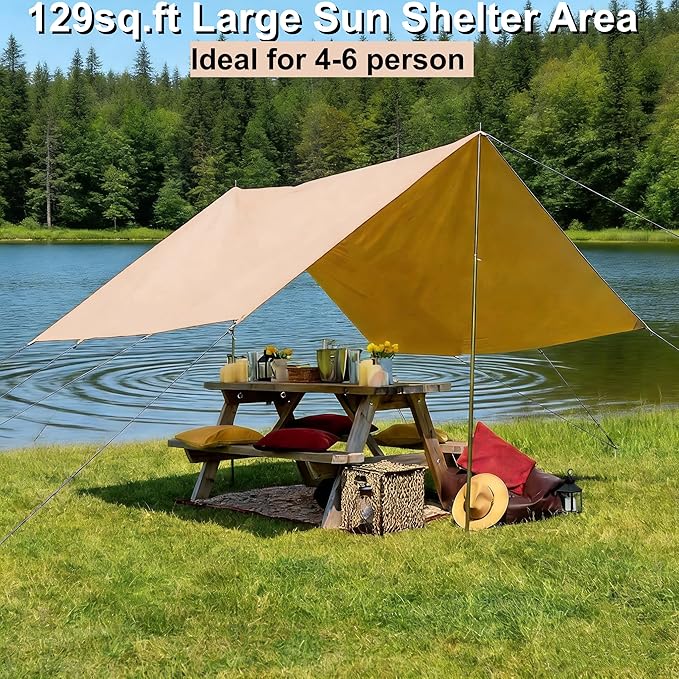DANCHEL OUTDOOR Waterproof Bell Tent Awning 4 Season Camping Tarp – Portable Canopy Cover with Poles Lightweight Glamping Accessories Rectangle